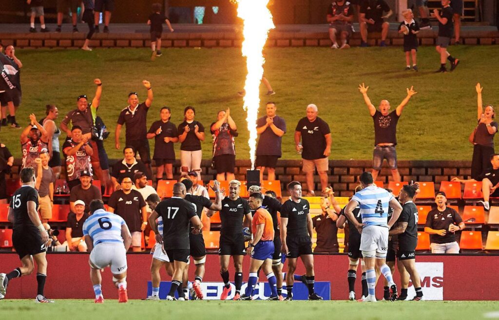 flame based celebrations at a rugby game